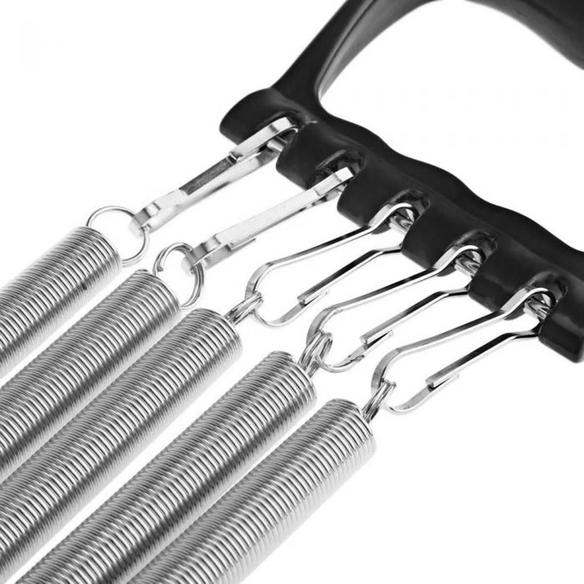 a close up of carabiner attachments for removing springs from an adjustable chest expander