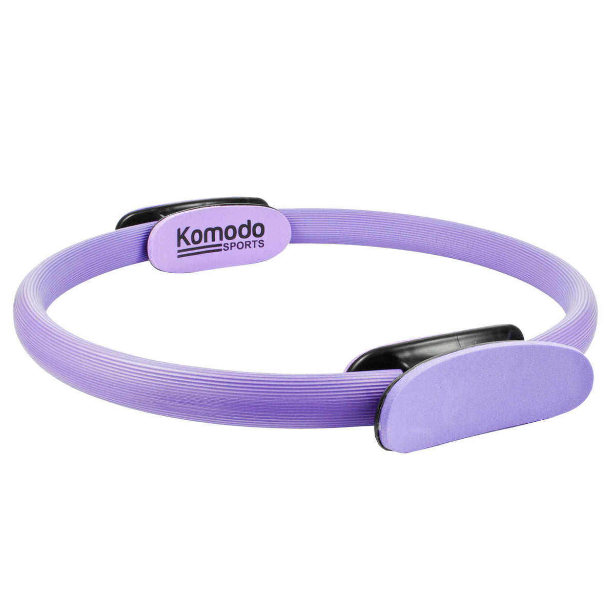 A purple Komodo Sports Pilates reformer band with black plastic adjustment sliders, shown on a clean white background.