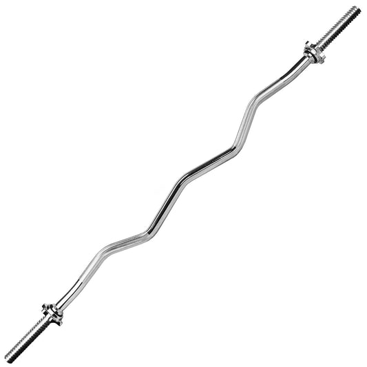 A polished chrome 4ft EZ barbell for weightlifting, shown diagonally on a solid white background.