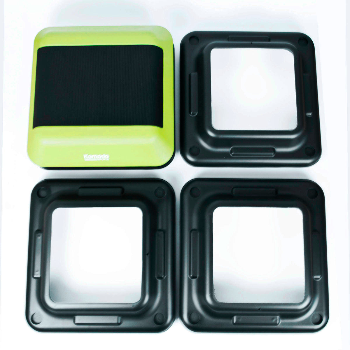 Multiple levels of a 5 level stepper laid out on a white background