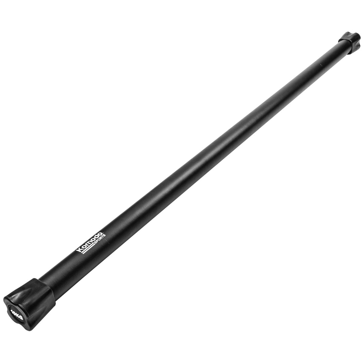 A black 10kg weight bar with black plastic end caps, featuring a white printed brand label that reads 'Komodo'.