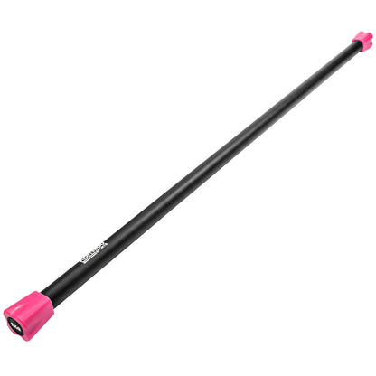 A black 2kg weighted bar with bright pink plastic end caps, shown diagonally on a plain white background.