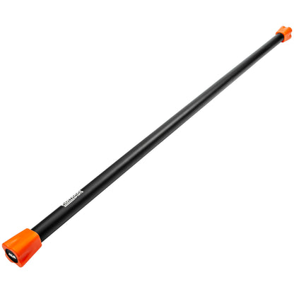 A long black 4kg bar with bright orange plastic end caps, shown diagonally on a plain white background. A small white brand "Komodo" label is visible on the bar.