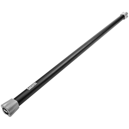 A black 8kg weighted bar with grey plastic end caps, shown diagonally on a plain white background.