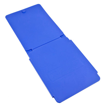 A bright blue plastic clothes folding case back on a plain white background.