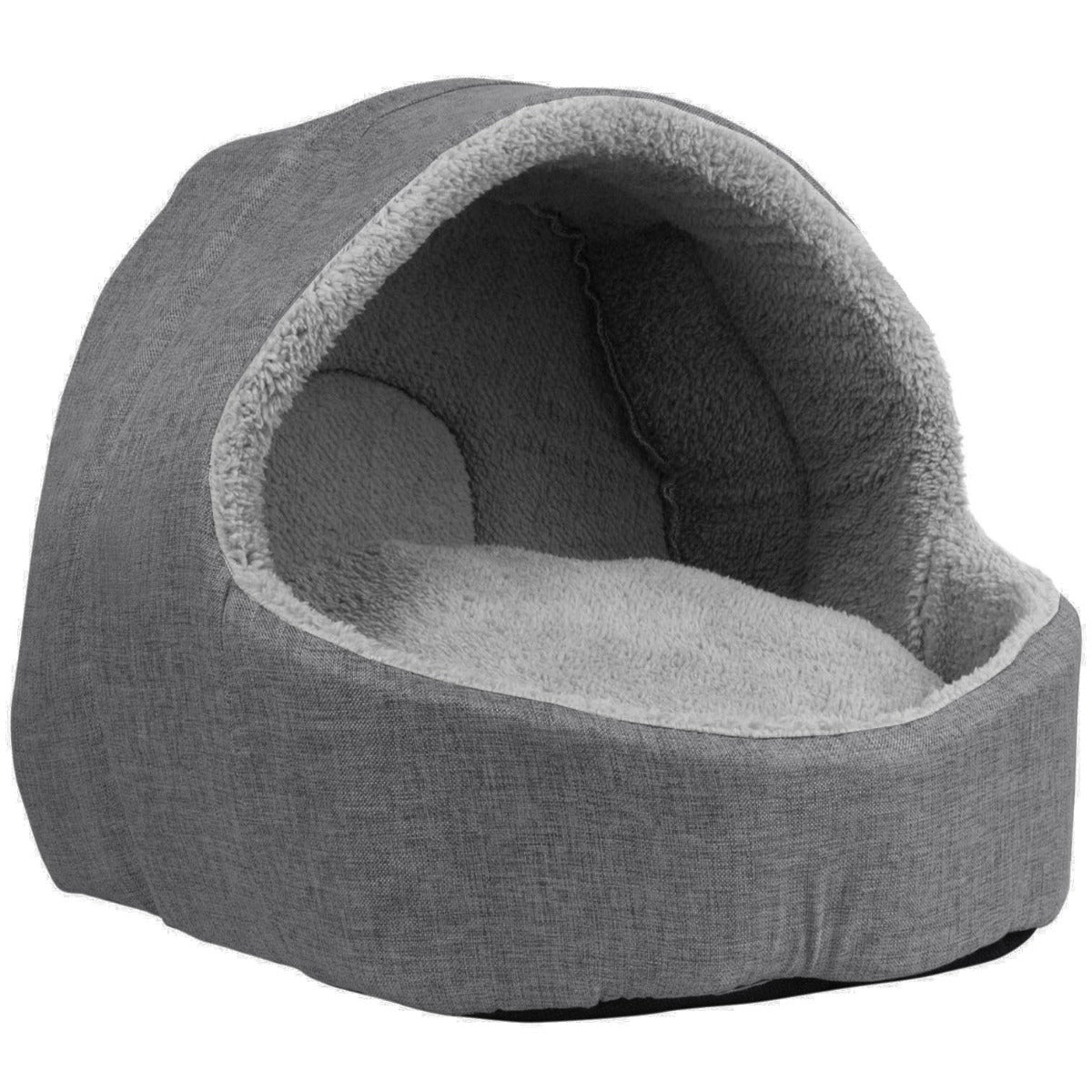 Grey Soft Fleece Cat Igloo & Small Dog Cave Bed