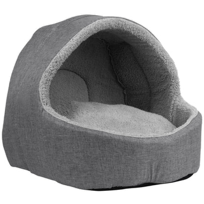 Grey Soft Fleece Cat Igloo & Small Dog Cave Bed