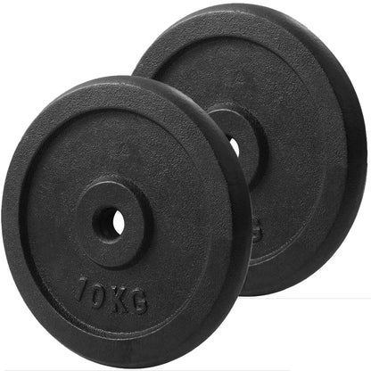 Set of 10kg iron weight plates from Komodo Sports for use with 1 inch dumbbells and barbells