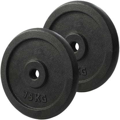 Set of 15kg iron weight plates from Komodo Sports for use with 1 inch dumbbells and barbells
