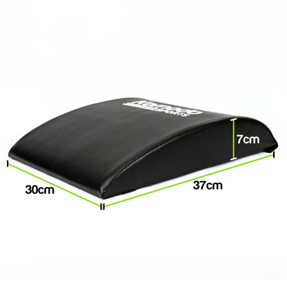 Black Sit Up Ab Pad with measurements on a white background