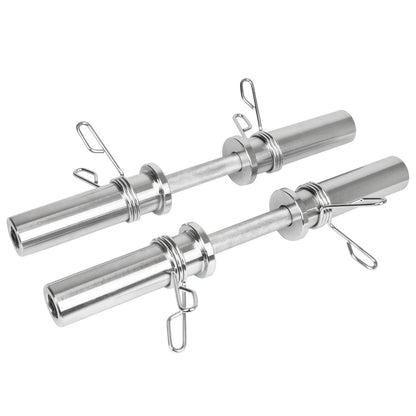 Two metal dumbbells on a white background