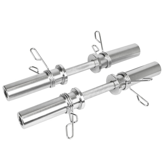 Two metal dumbbells on a white background