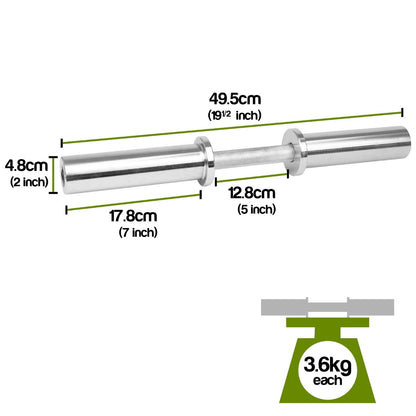 2" Olympic Dumbbell Bars Pair with Spring Collars Dimensions