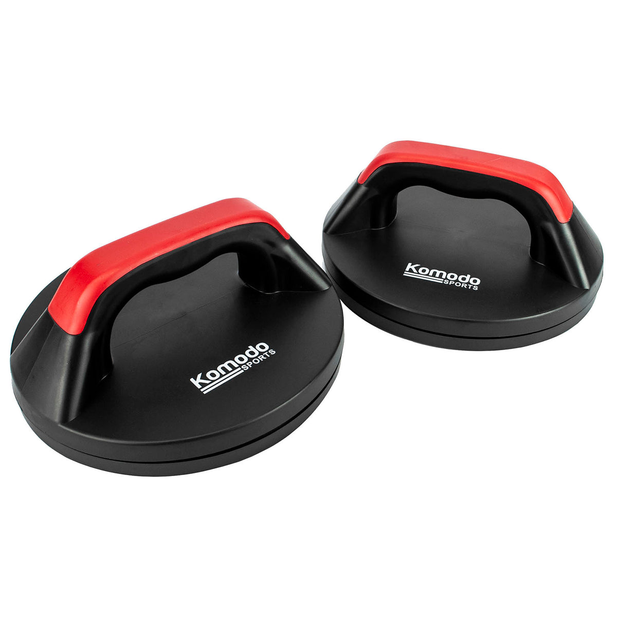 Two black Komodo Sports push-up handles with bright Red handles, shown on a clean white background