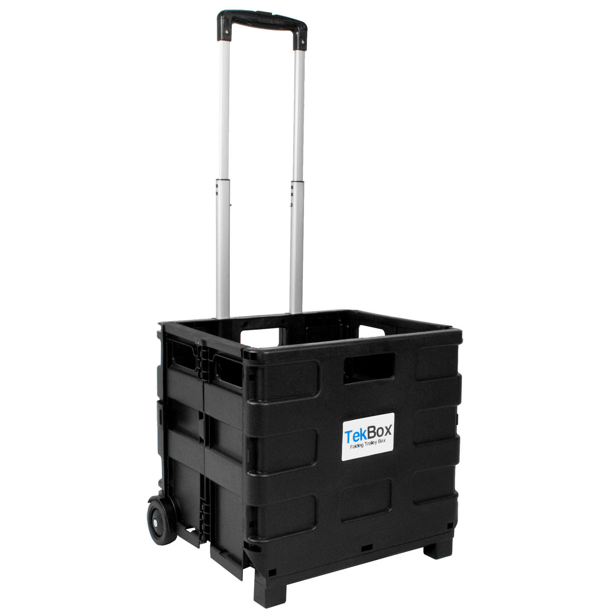 Folding Shopping Trolley Box with handle and TekBox logo on a white background
