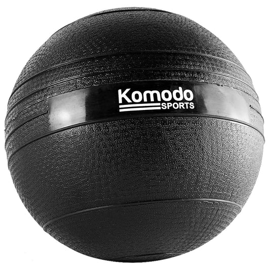 Black slam ball with Komodo Sports logo on a white background