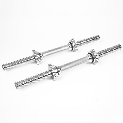 Two 18in chrome-plated steel threaded rods with knurled adjustment nuts, shown on a clean white background.