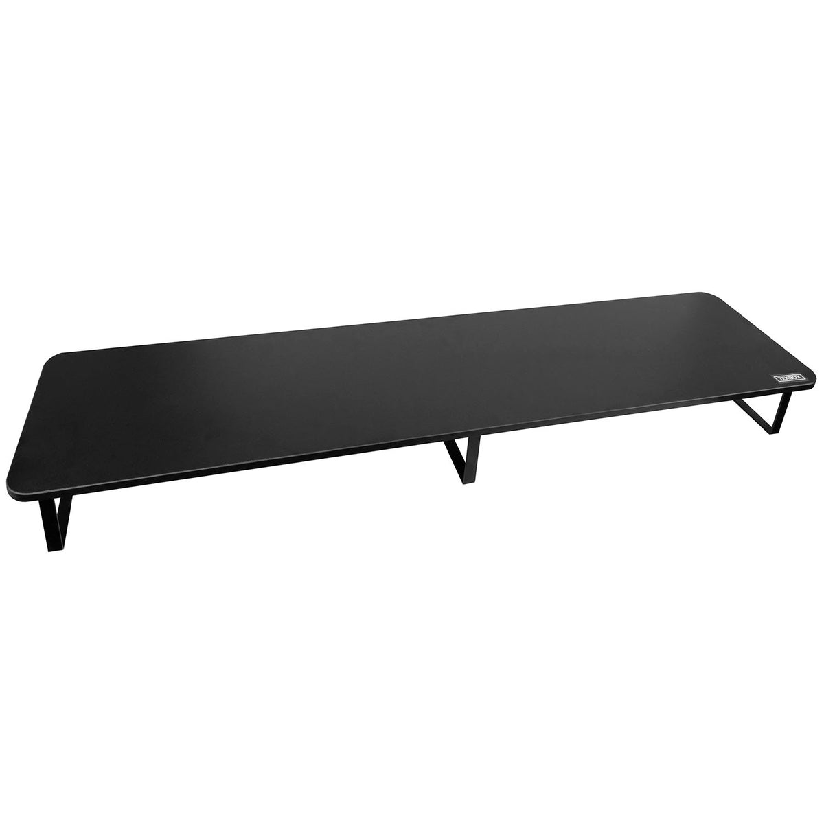 Black monitor riser for 2 screens, with 3 legs on a white background