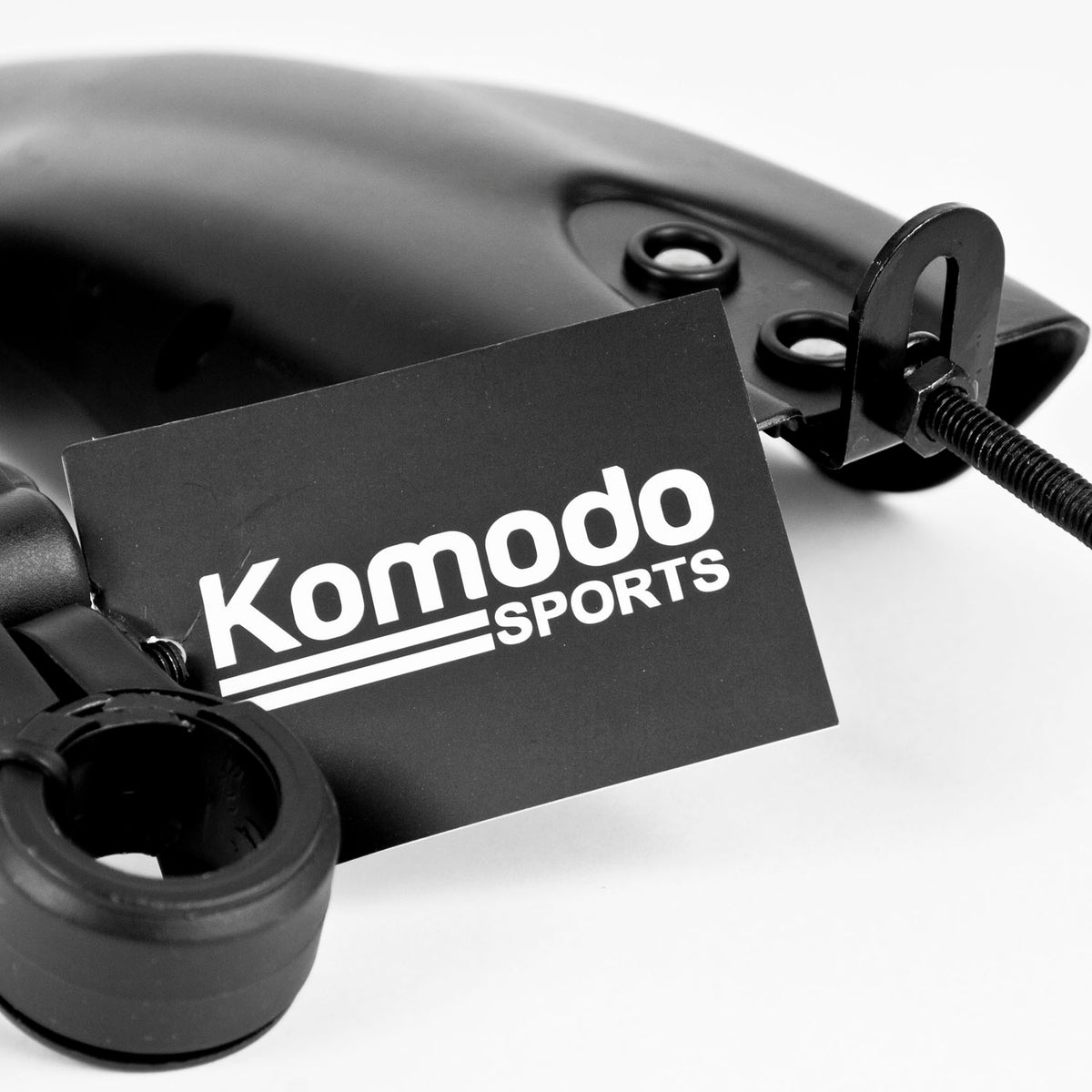 Universal Bike Mudguards Set (Front & Rear) Showing both attachements and brand "Komodo Sports" In the corner. Shown on a clean white background.