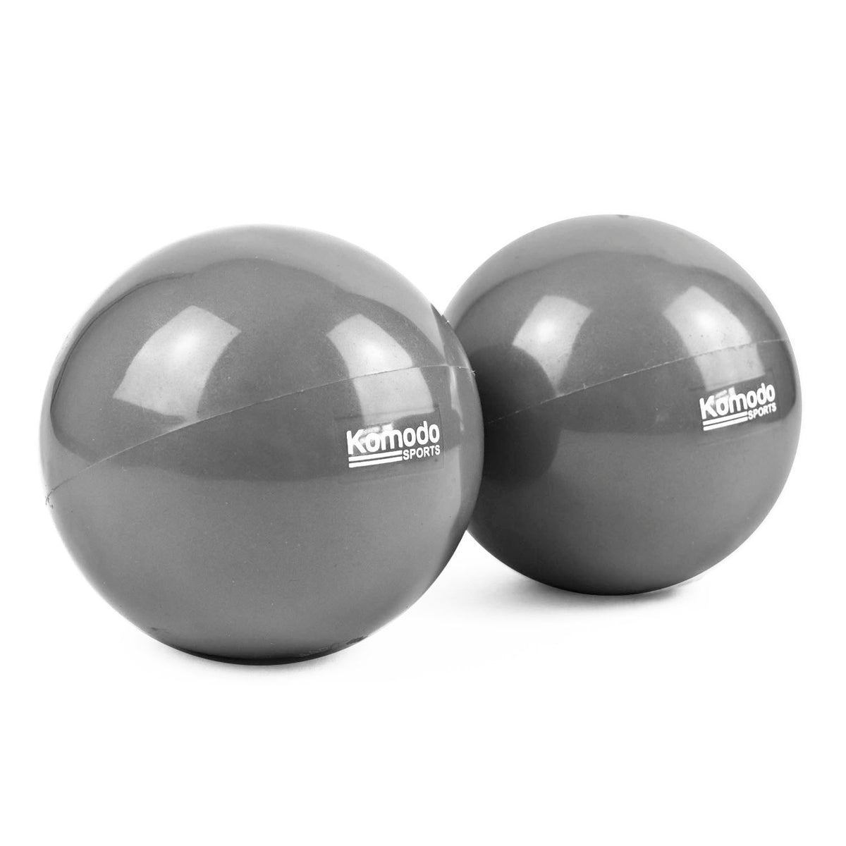 Two grey Komodo Sports Weighted Toning Ball  on a clean white background.