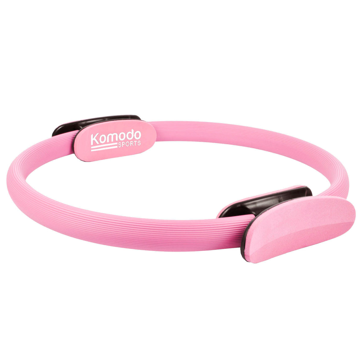 Pink pilates ring for resistance workouts on a white background