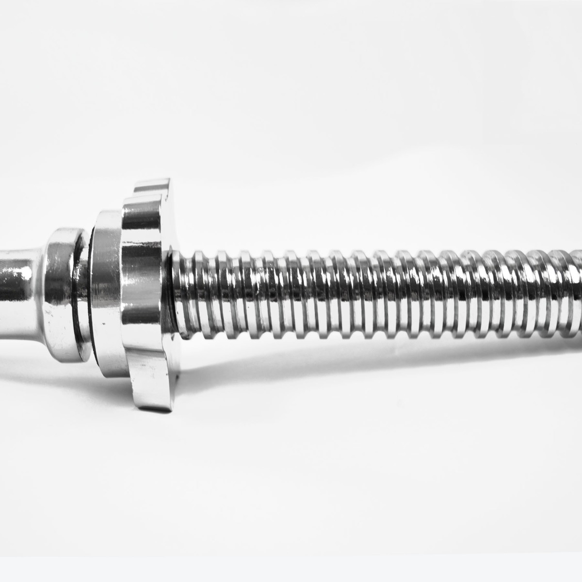 4 foot weight bar with spinlock collars, steel construction, knurled grip, and 16cm space for weight plates on each end