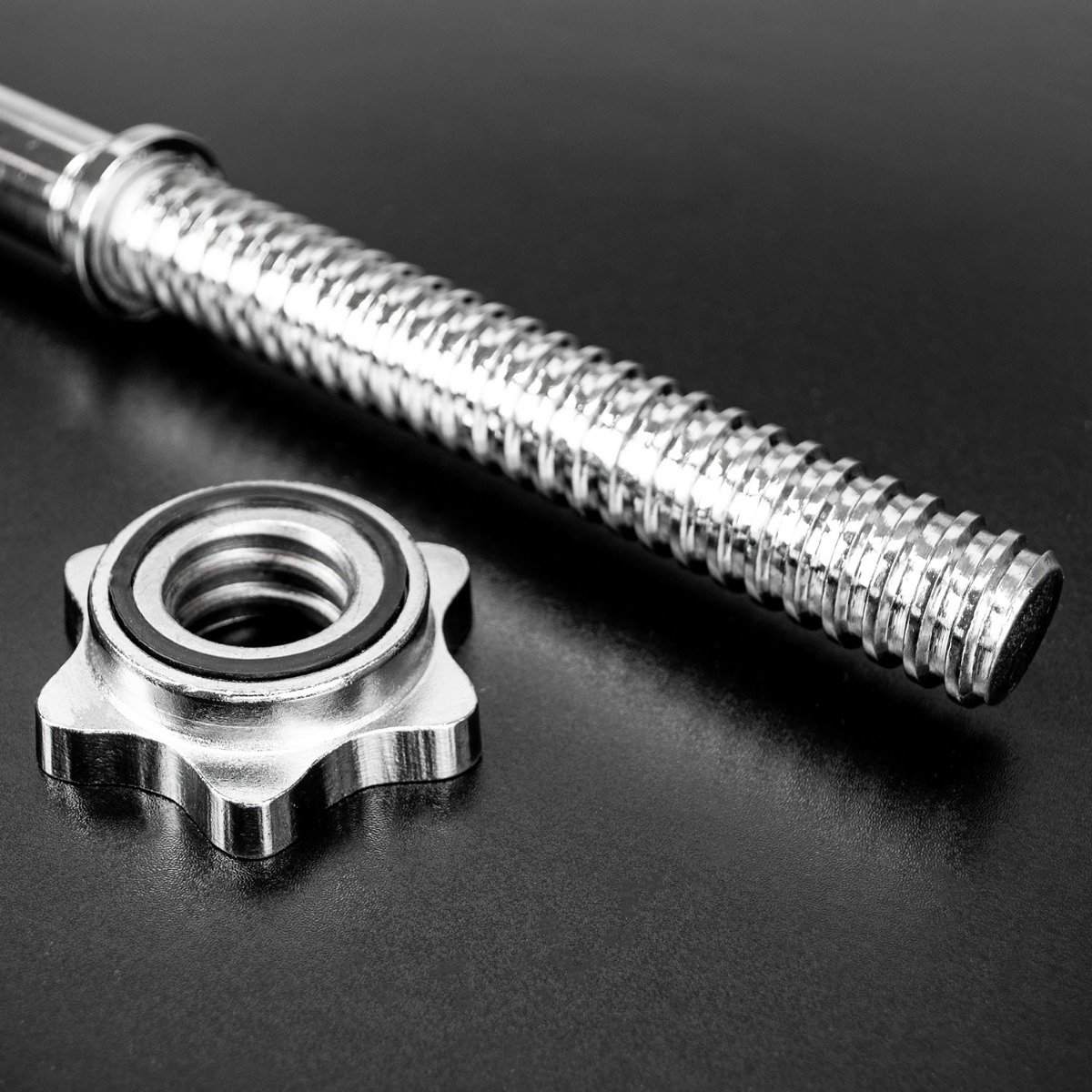 4ft EZ Curl Barbell with spinlock collars and knurled grip, designed for standard 1 inch weights on each end