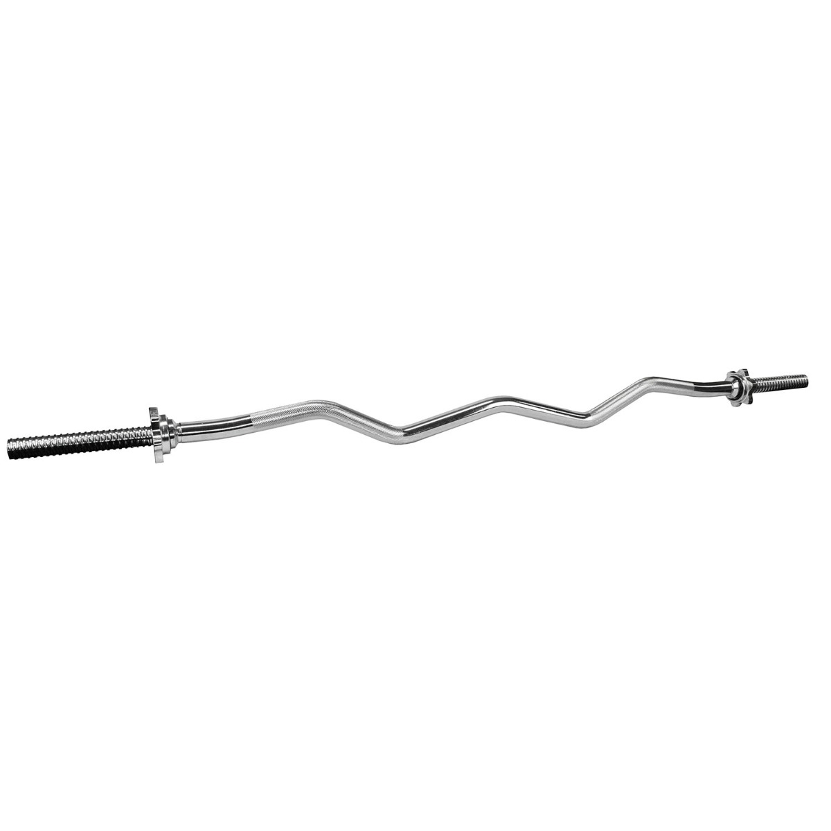 4 foot curl bar with spinlock collars, knurled steel grip, and 16cm weight space on each end for heavy duty workouts