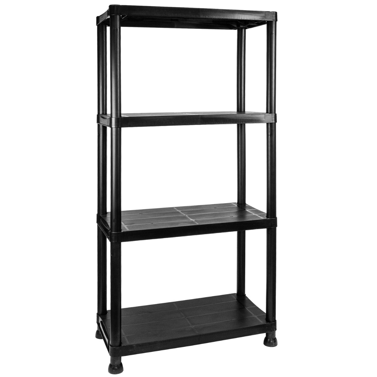 Set of 3 easy assemble shelves with 4 tiers, made of plastic, ideal for garage storage, no tools needed for assembly