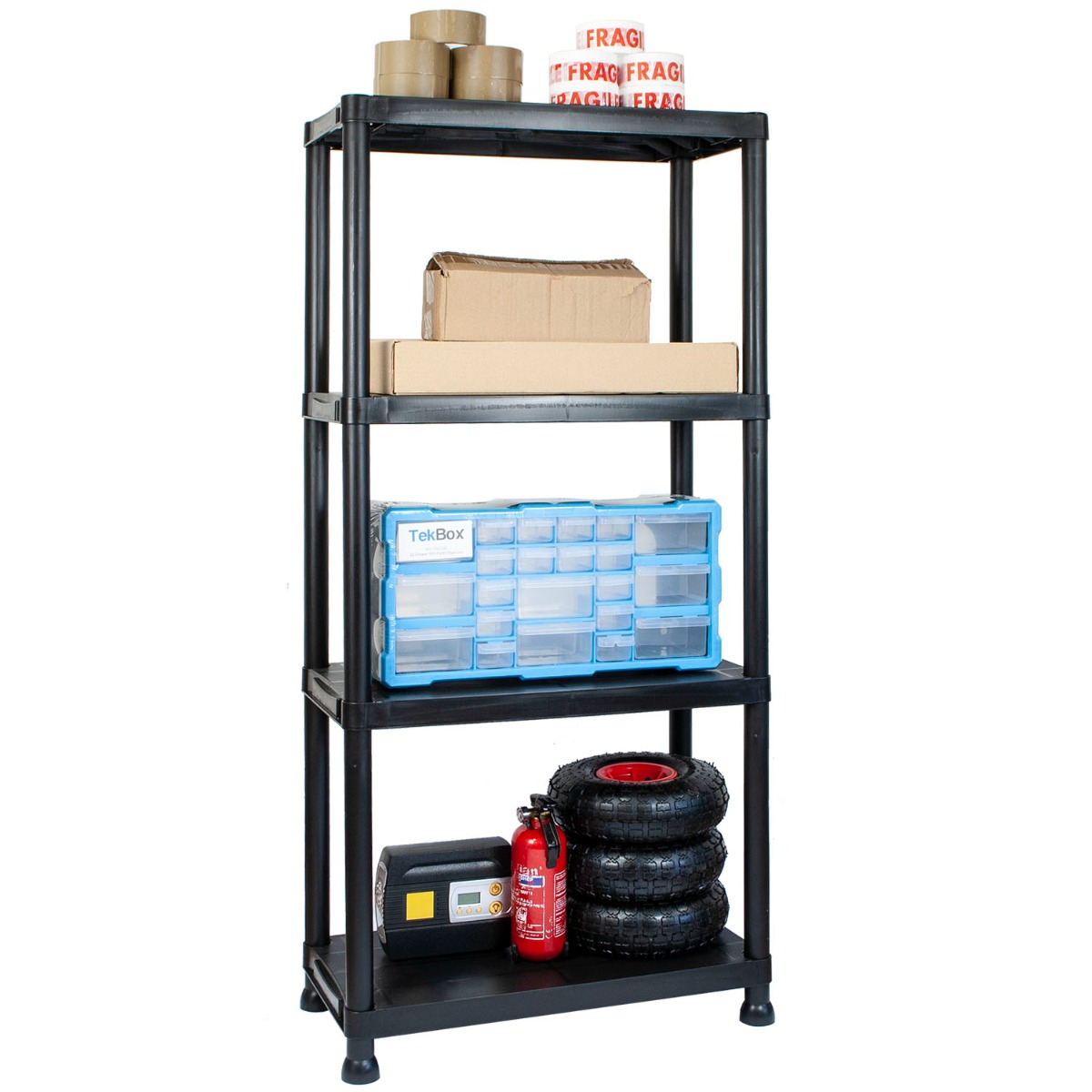 4 Tier Garage Shelving Unit - Easy Assembly Plastic Storage