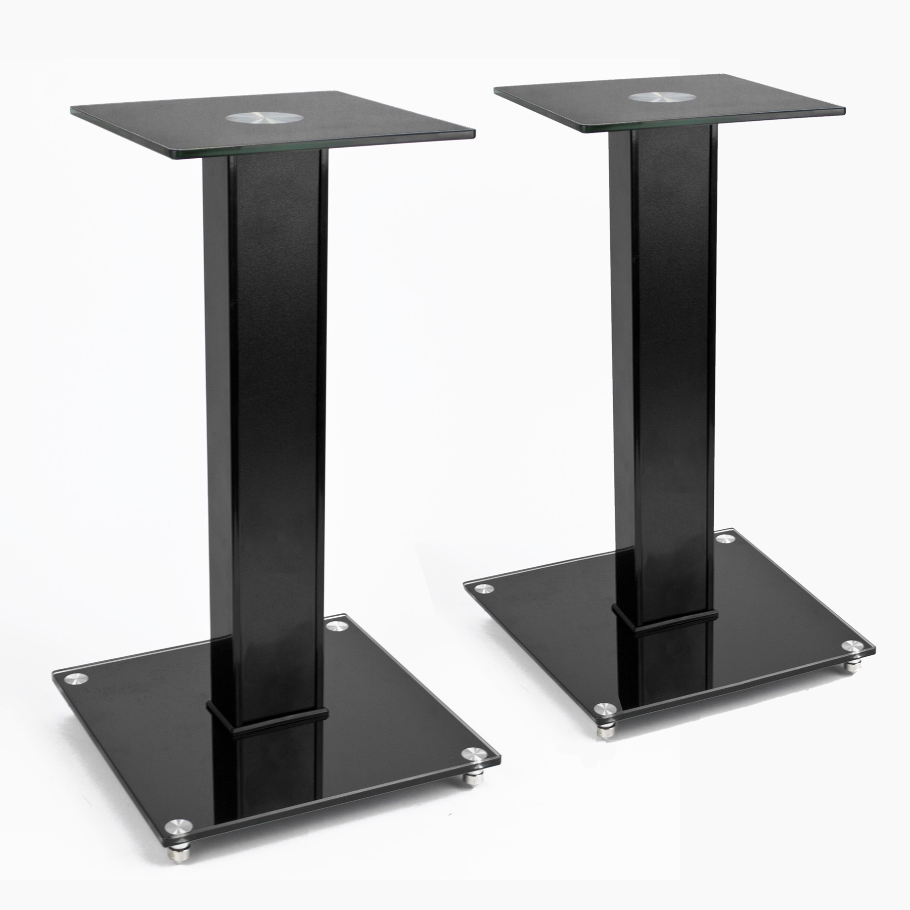 Black Glass Speaker Stands Set of 2 with Cable Management