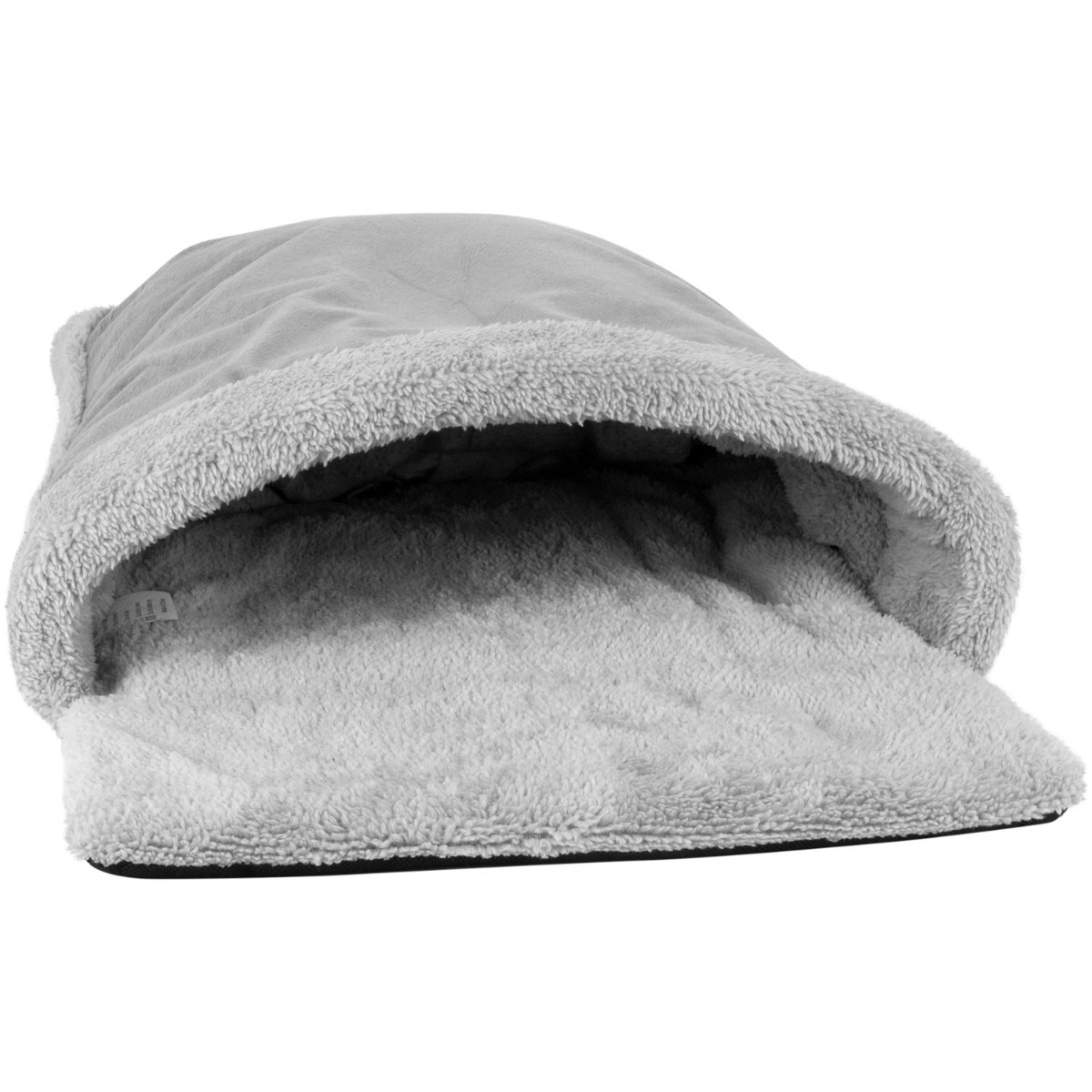 Spacious fleece lined cat bed in pouch style, soft interior for warmth and comfort, suitable for cats and small pets