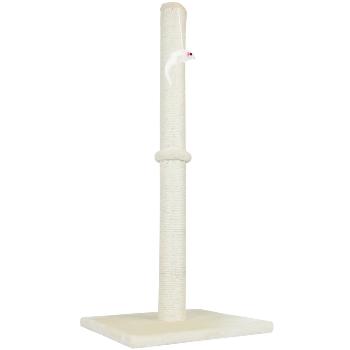 Beige 80cm stable cat post with thick base and plush ball for scratching and play, ideal for indoor use and furniture protection