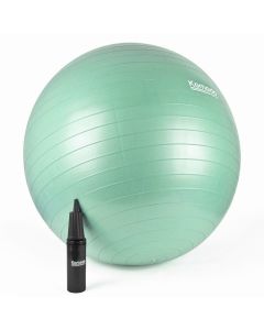 small green yoga ball with pump