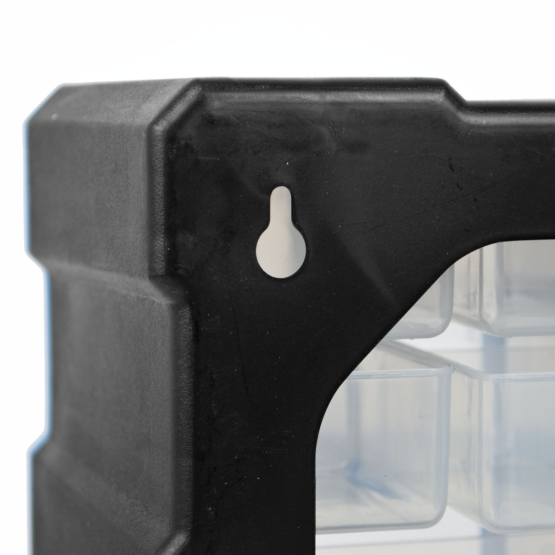 DIY storage organiser unit with 12 workshop storage drawers, featuring 8 small and 4 large compartments with handles and dividers