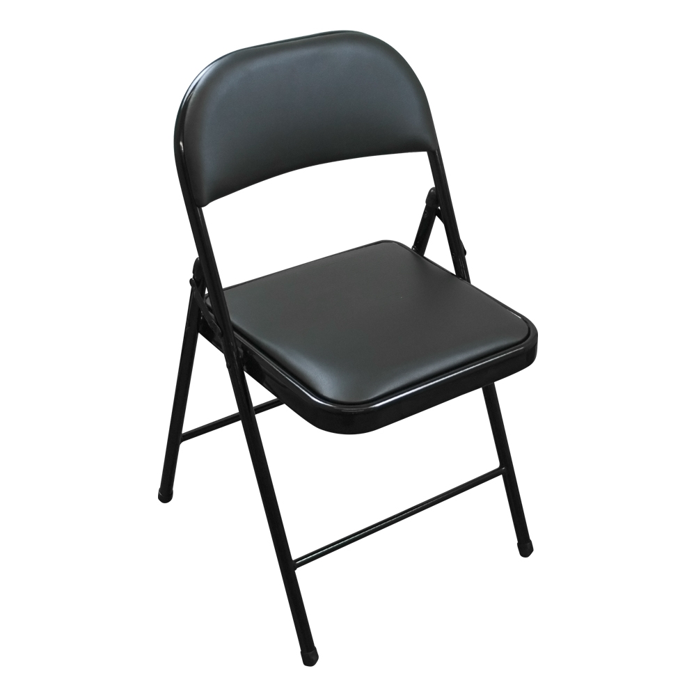 Folding Faux Leather Chair Black - Portable & Comfortable