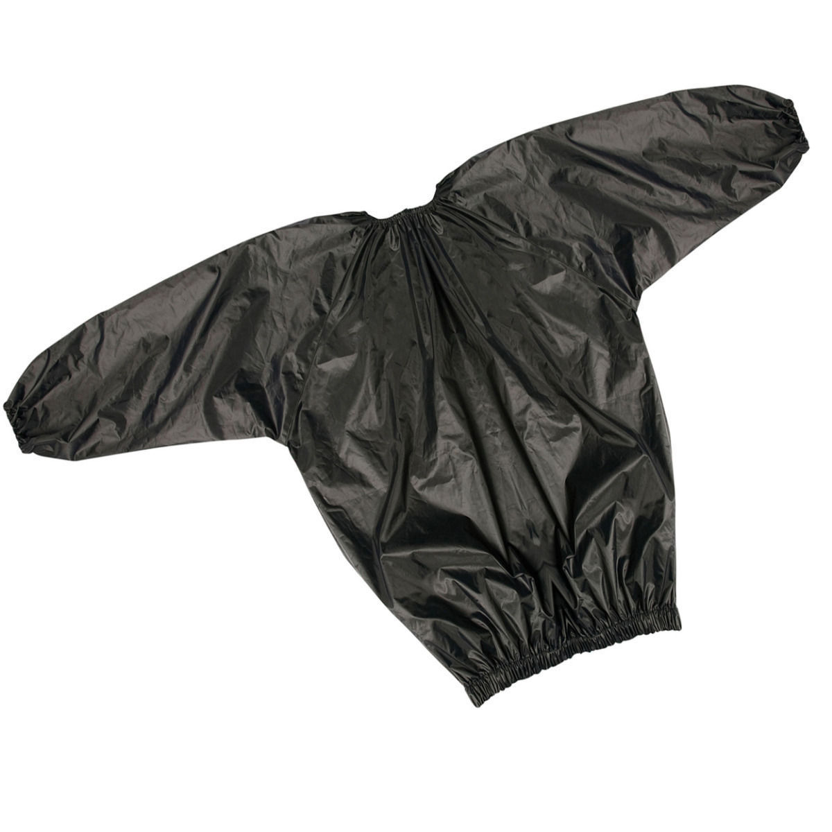 Black sauna sweat suit displayed flat, designed for calorie burning and toxin removal during exercise