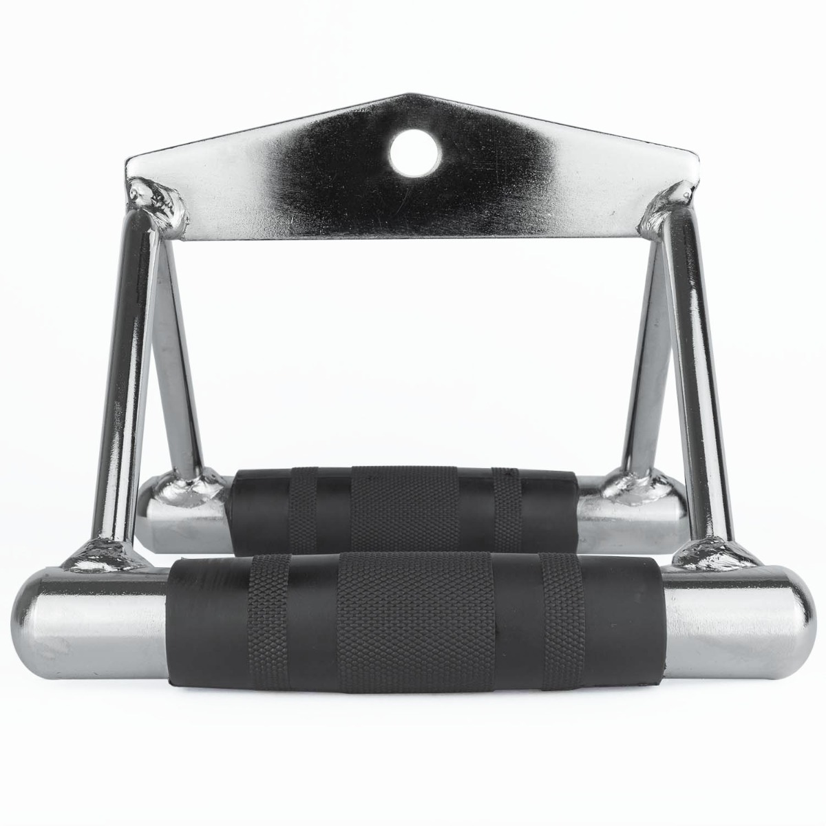 Chrome finished Grip Row Bar with rubber grips, heavy-duty universal cable machine attachment for back workouts