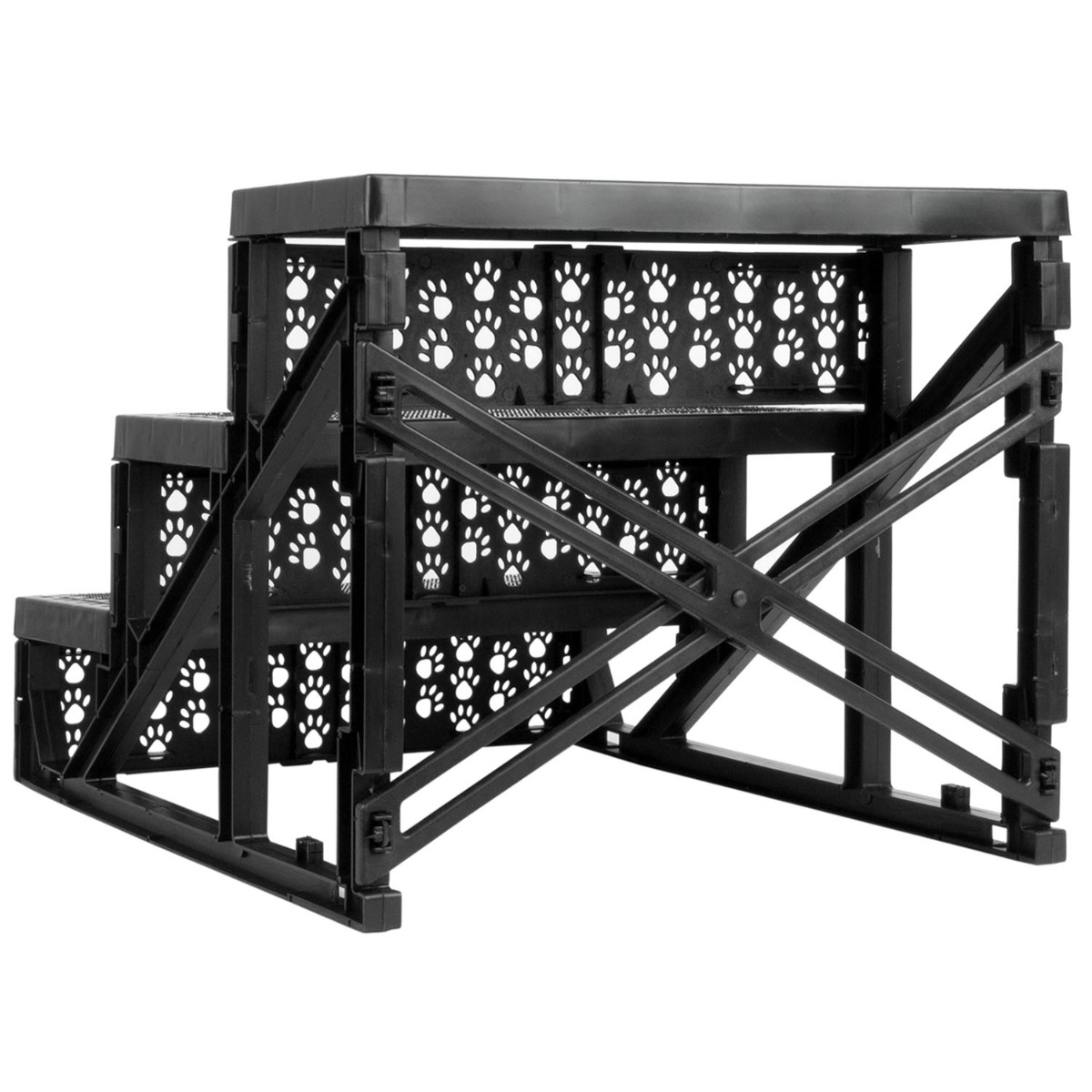 Lightweight pet stairs with soft fleece cover, designed for pets to easily climb onto furniture safely and comfortably