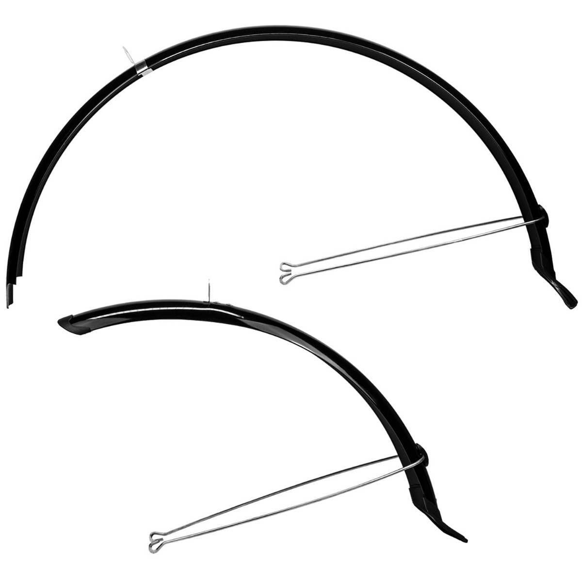 Front and back full-length mudguards for mountain bikes, fitting 700c tyres, shown with mounting fittings and instructions diagram