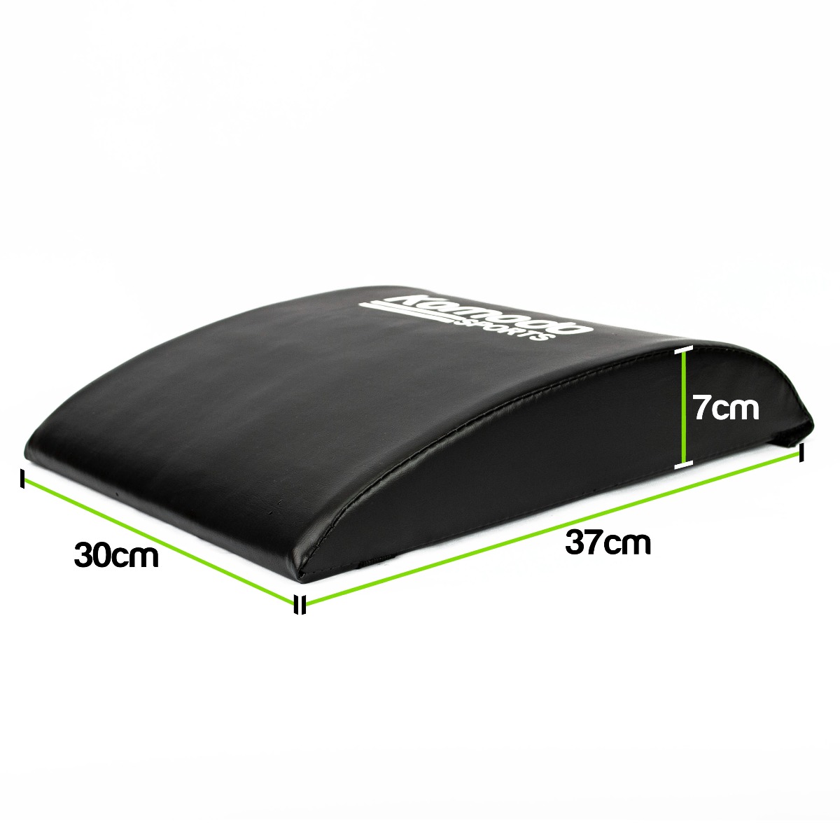 Curved core workout pad in black, designed to support back and target abdominal muscles during exercise