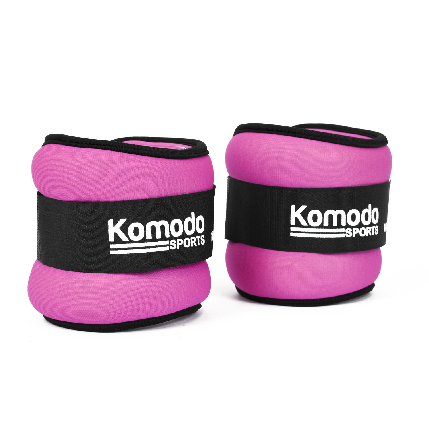Pair of pink neoprene 3kg ankle weights with adjustable straps and velcro fastening for workouts and toning