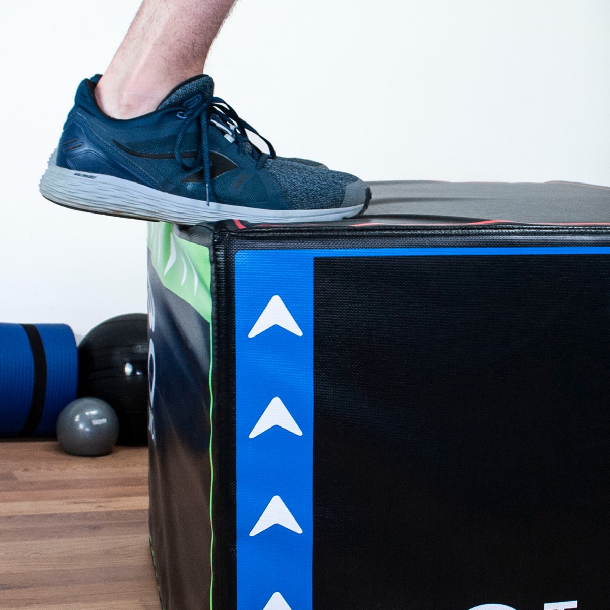 Stacked exercise jump box showing three height options with non-slip foam cover for plyometric training