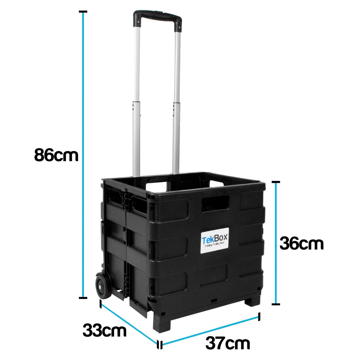 Folded lightweight shopping trolley box showing compact size and telescopic handle for easy transport and storage