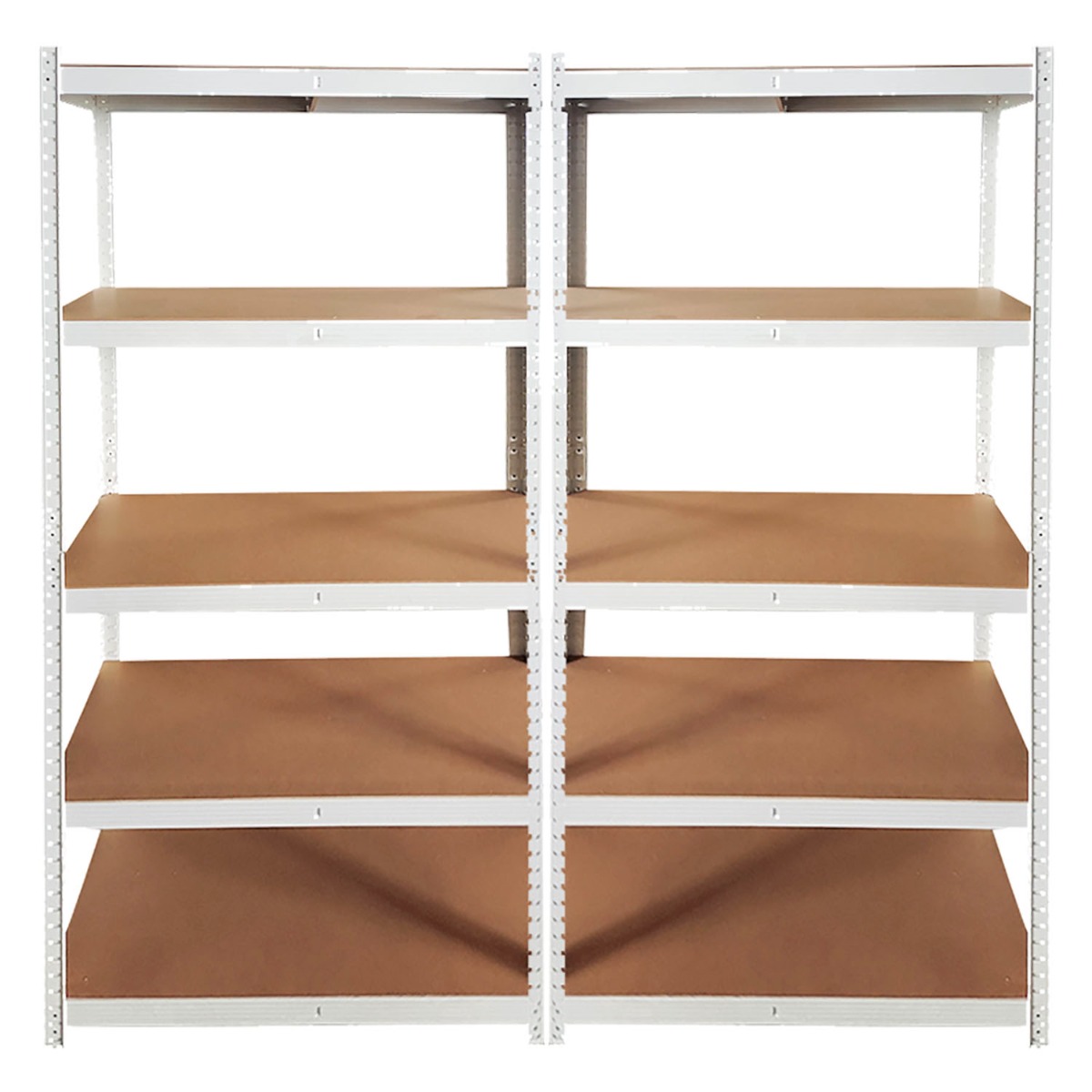Silver boltless garage shelving unit set of 2 with 5 adjustable MDF shelves, sturdy galvanised steel frame, 180cm tall