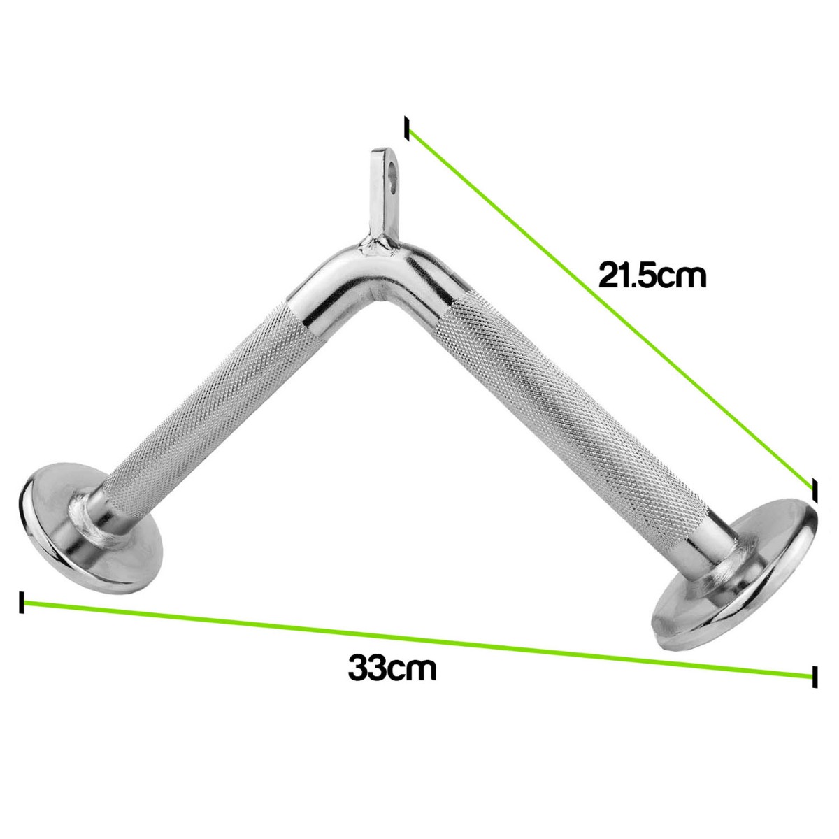 Chrome-plated triceps push down bar with knurled grip, solid steel construction, 33x18cm, for cable machines