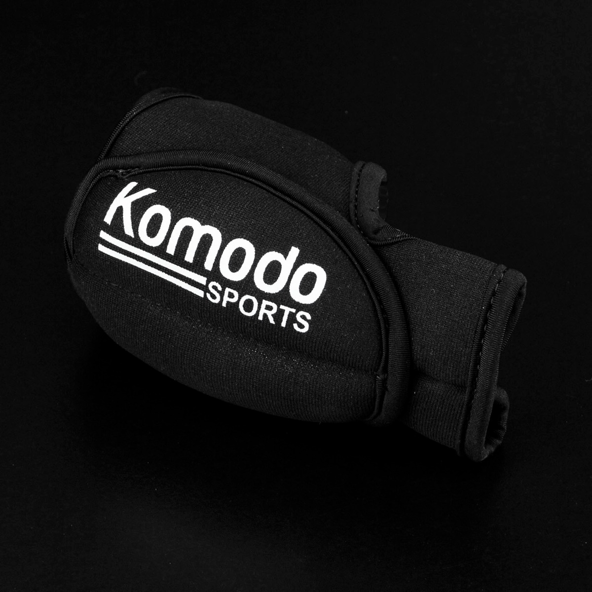 Pair of Komodo fitness gloves with weights, 2kg total, black neoprene with Velcro straps for secure fit during workouts
