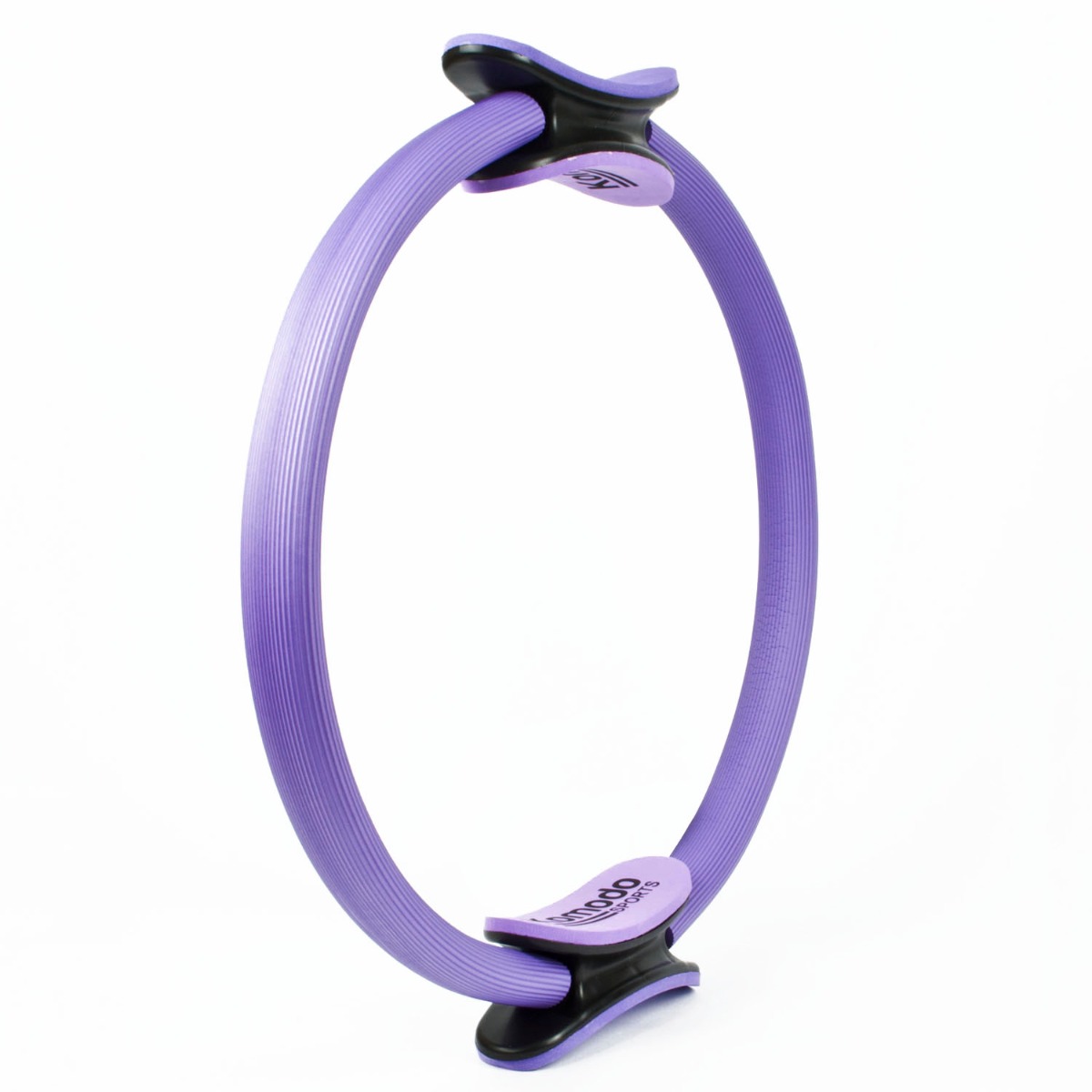 Purple 15 inch Pilates ring with foam padded handles for yoga, Pilates, and core strengthening exercises.