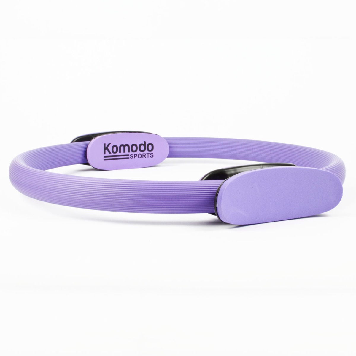 Purple 15 inch core strength Pilates ring with foam padded handles for yoga, Pilates, and fitness workouts