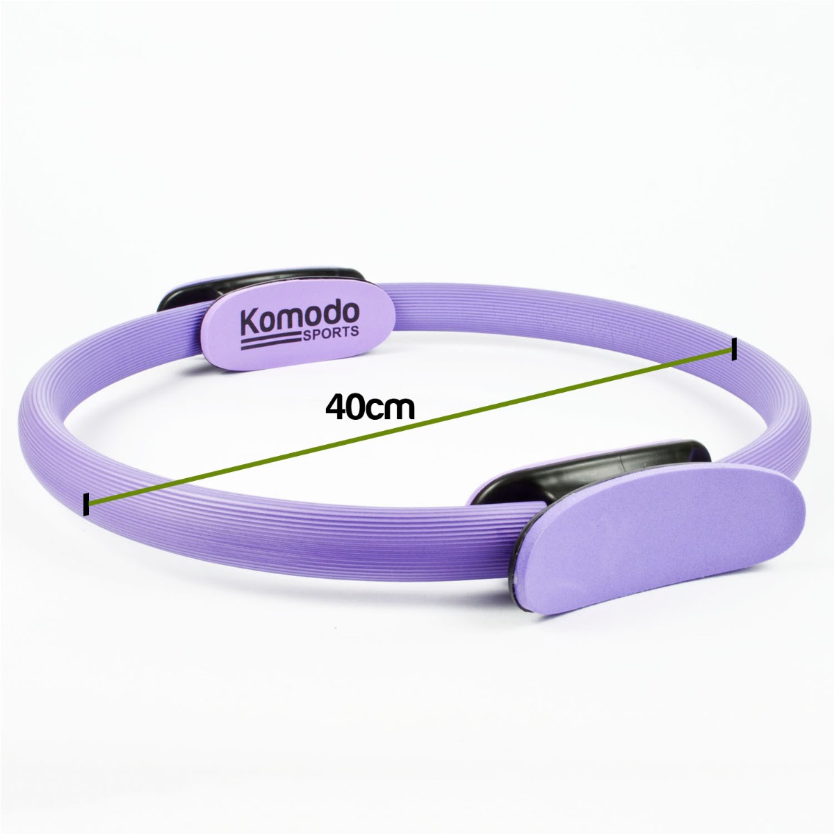 Purple 15 inch pilates ring with handles showing foam padding and flexible design for comfortable workouts and stretches